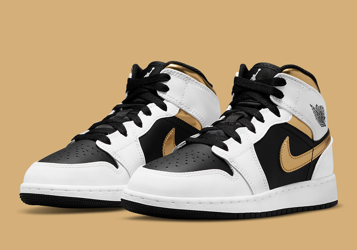 Jordan 1 Mid "White Gold Black"