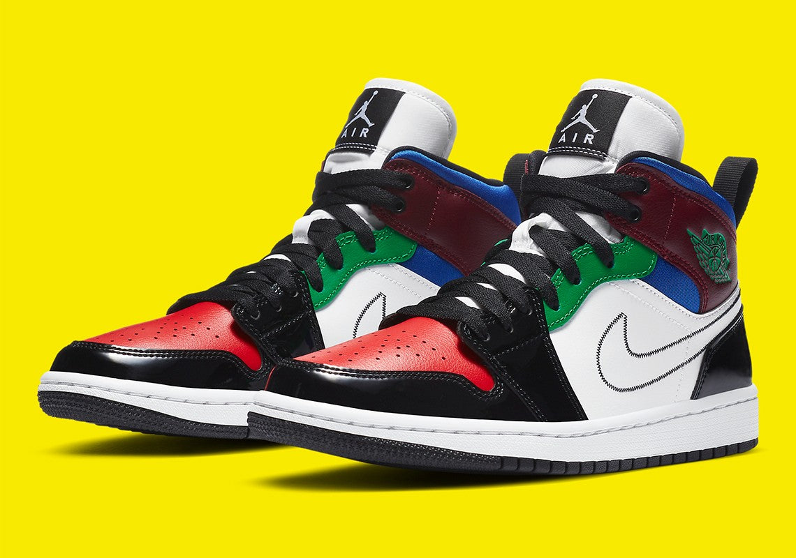 Jordan 1 Mid "Black White Multi-color" (W)