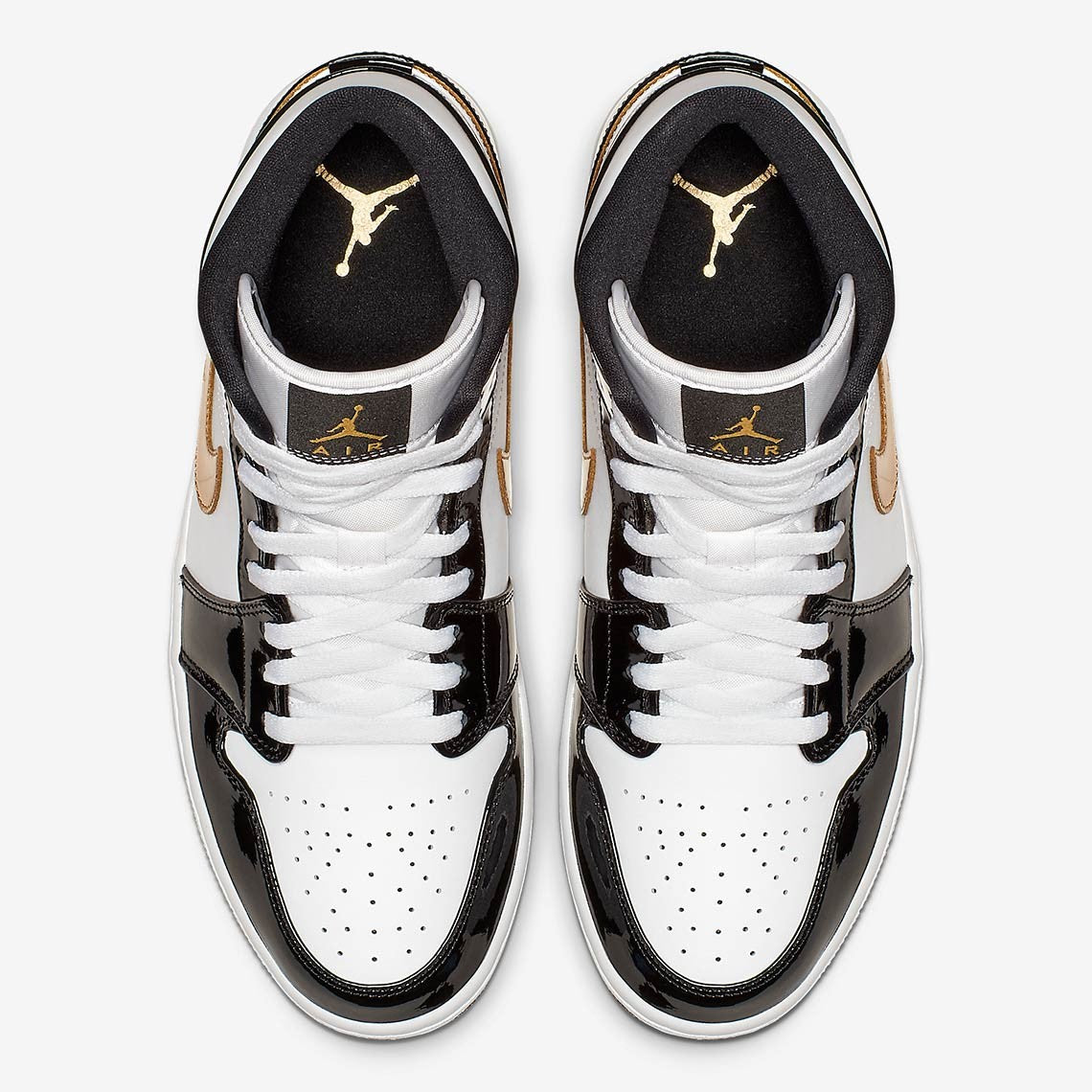 Jordan 1 Mid "Patent Black-White-Gold"